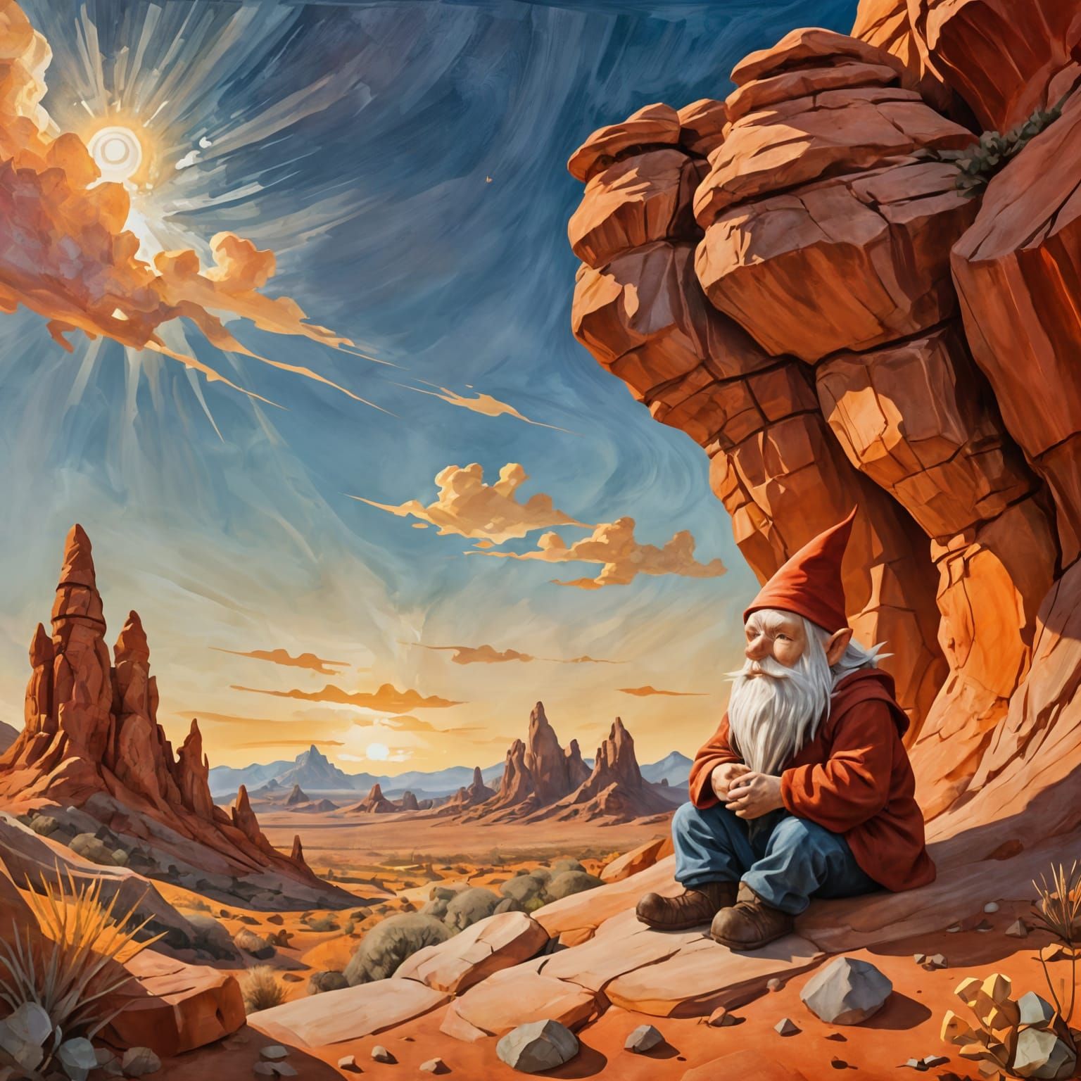 Gnome's Meditative Desert Fantasy Art