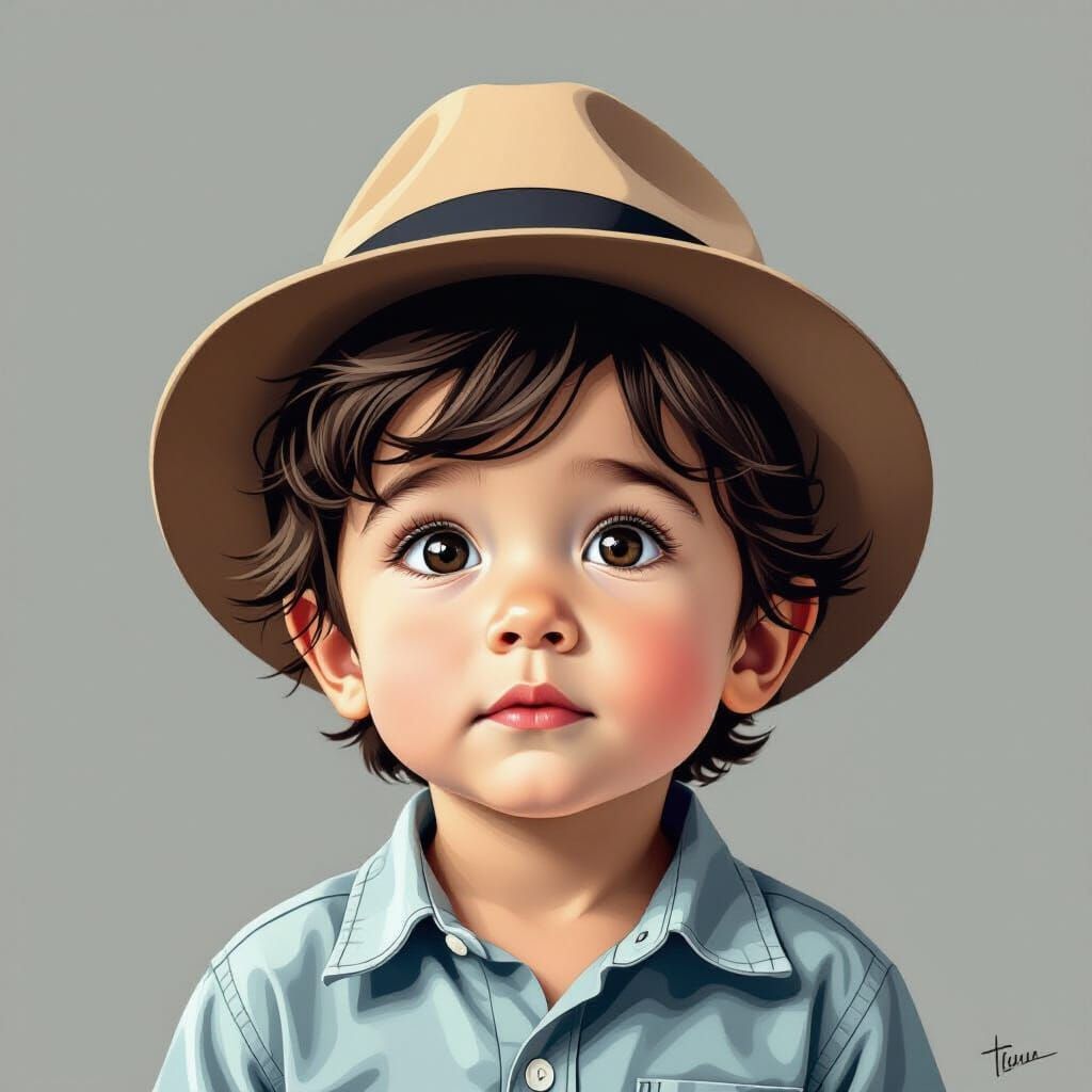 Monochrome Portrait of Boy in Abstract Realism Style