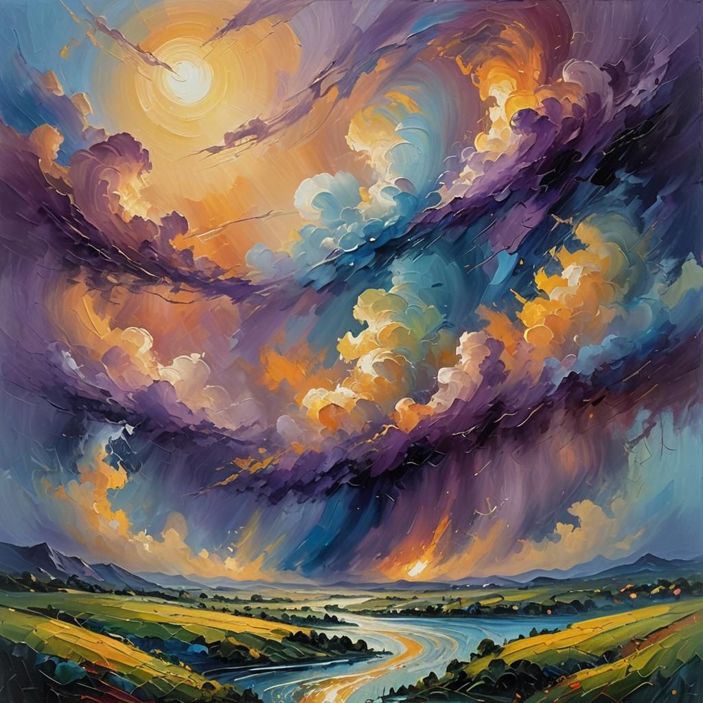 Hurricane Over Fantasy World: Impasto Oil Painting