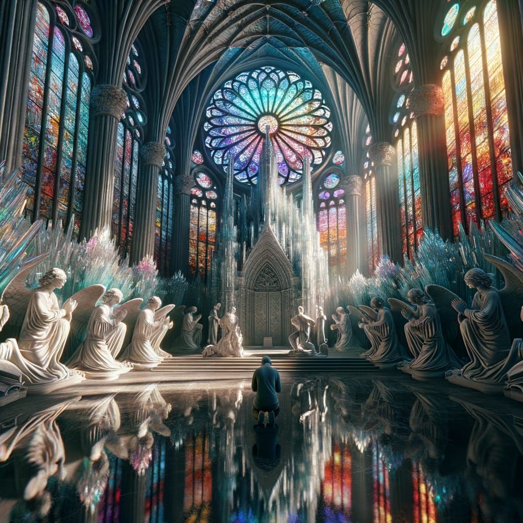 Glass Gothic Cathedral with Rainbow Light