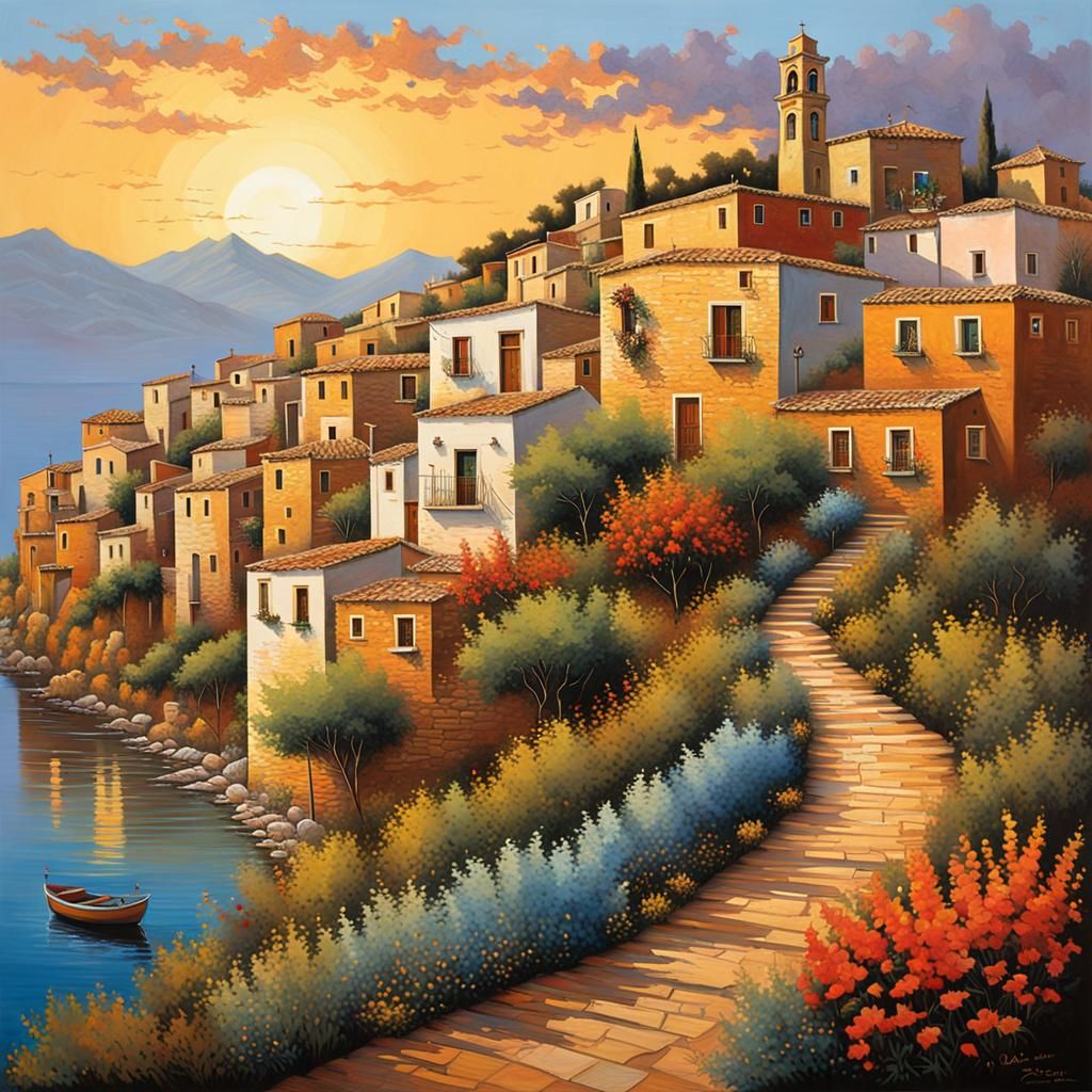 Colorful Alleyway at Golden Hour, Polychromatic Art