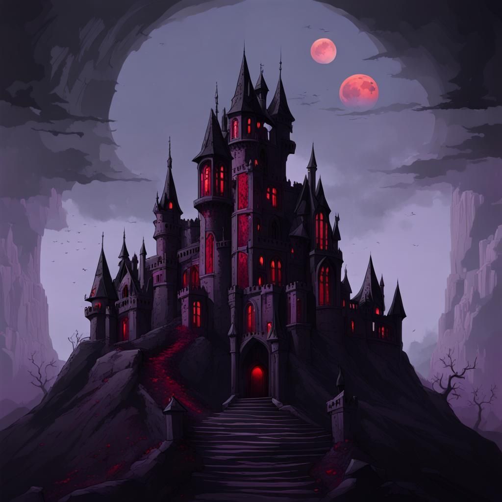 Gothic Vampiric Castle with Blood Moon