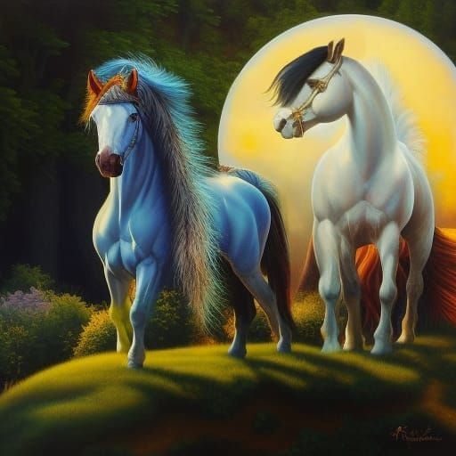 Epic Phoenix and Pegasus in Surreal Realism