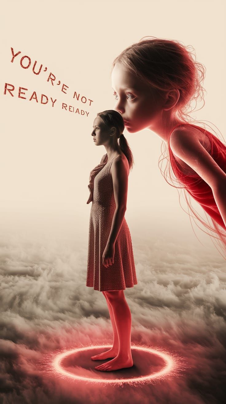 Surreal Woman on Verge of Stepping Forward in Glowing Circle