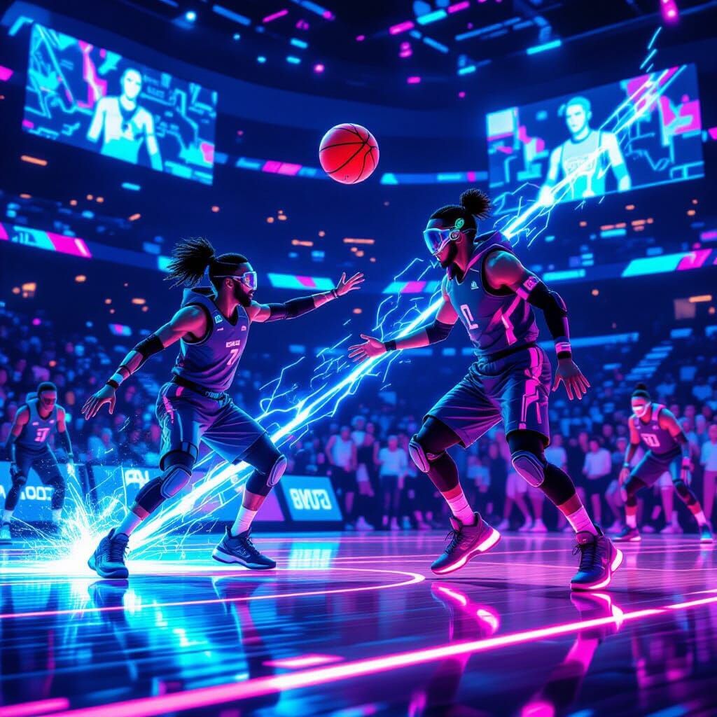 Futuristic Basketball Showdown in Cyberpunk Style
