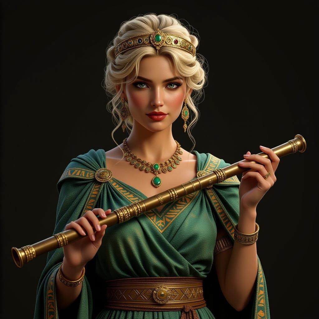 Etruscan Goddess Euturpa Serenades with Ancient Flute