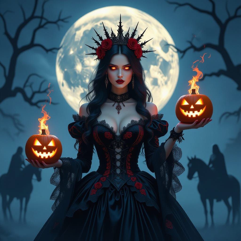 Gothic Halloween Queen Under Full Moon