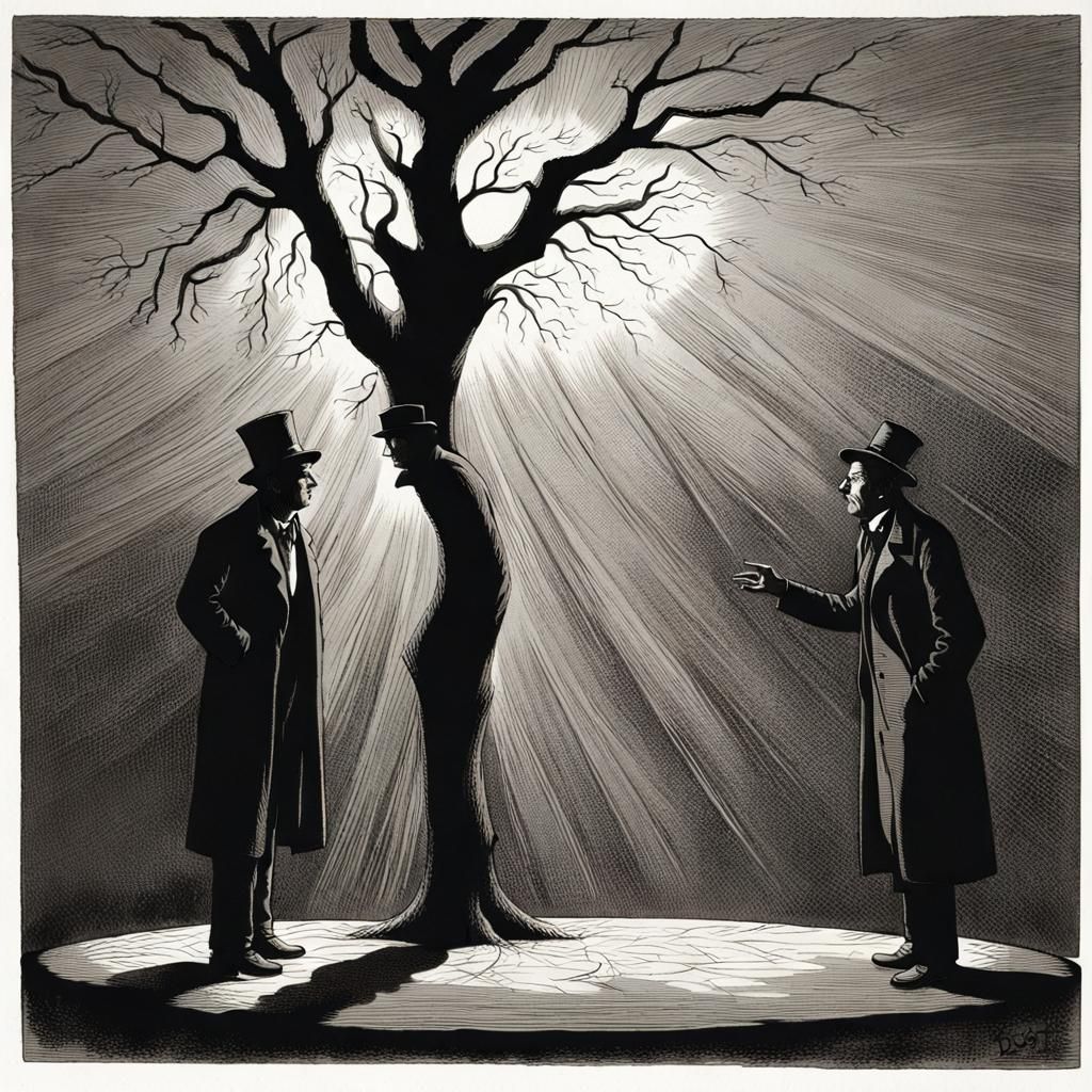 Theatrical Performance in Black and White Engraving