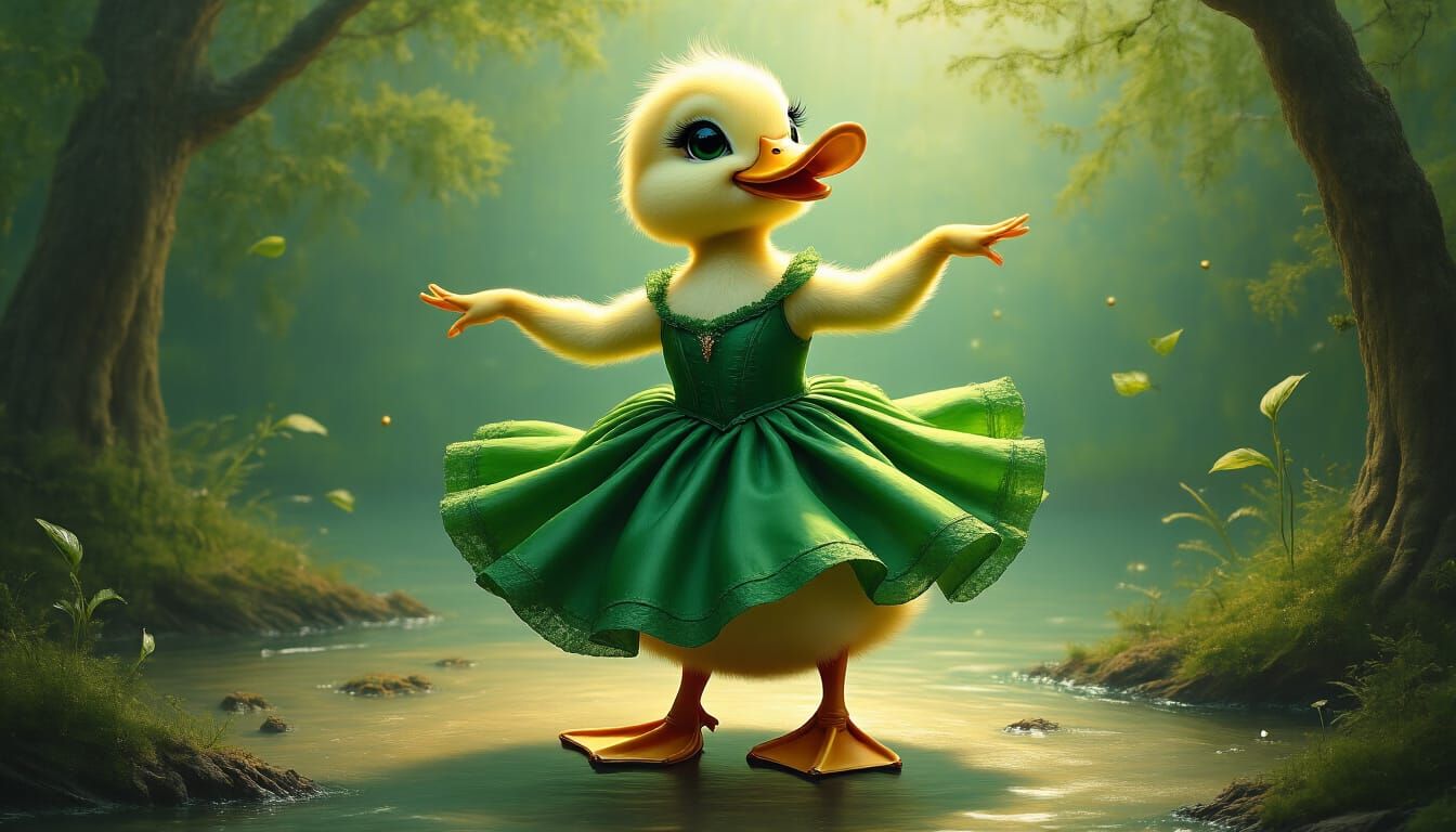 Elegant Duckling Dancer in Surreal Mixed Media Style