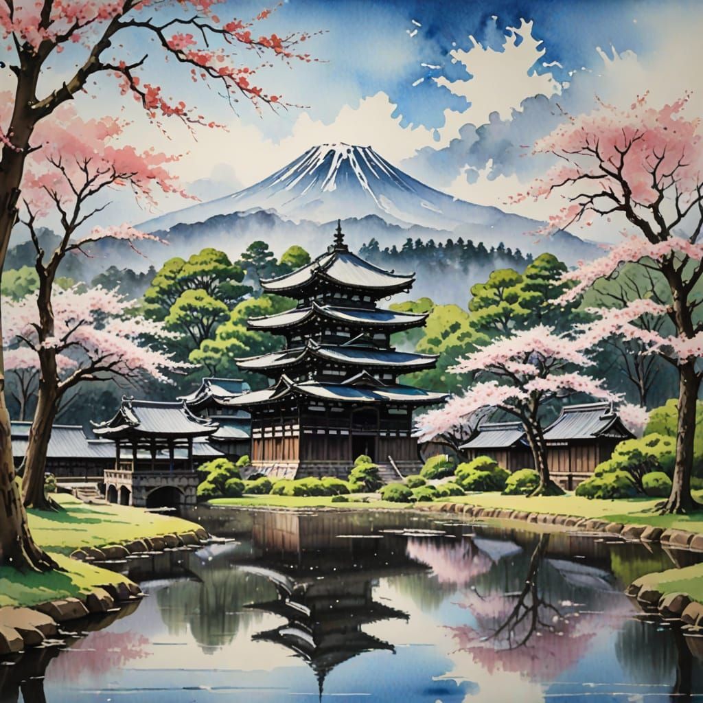 Bob Ross-Inspired Watercolour of Todaiji Temple in Springtim...