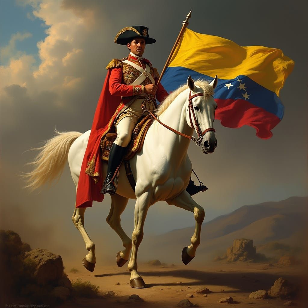Simón Bolívar on White Horse, Romanticism Style