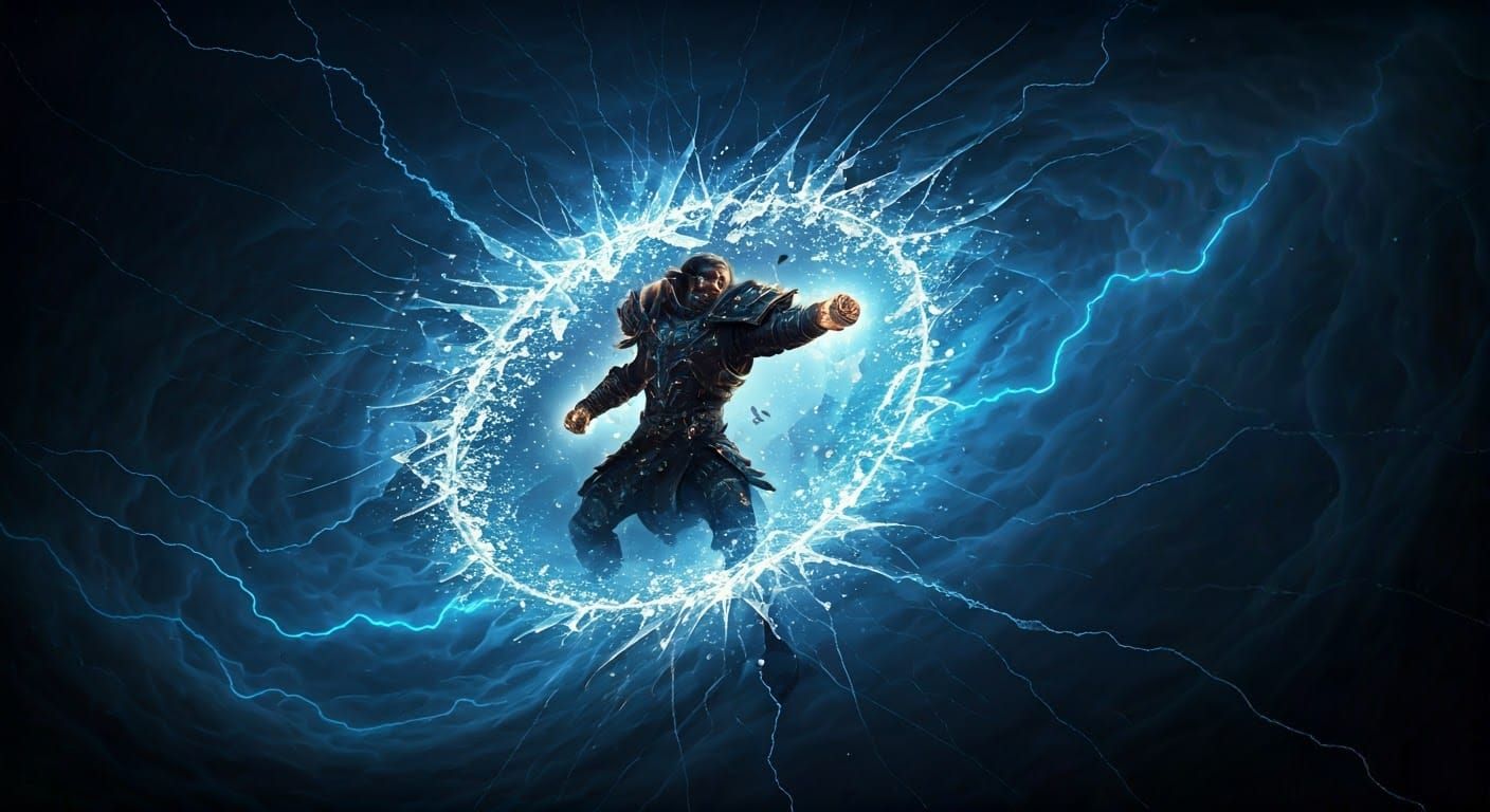 Fierce Warrior Shatters Mirror of Electric Blue Lightning in...