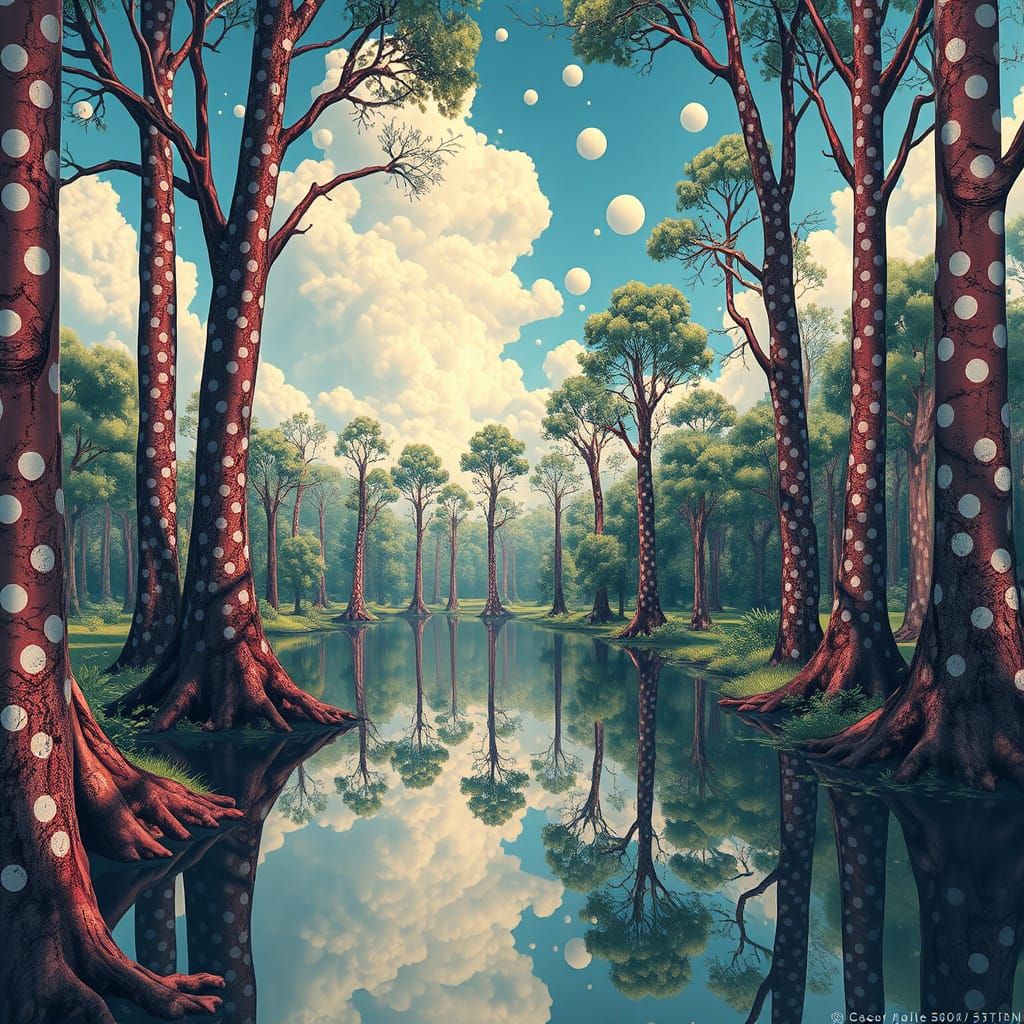 Polka Dot Fantasy: A Surreal Landscape Painting