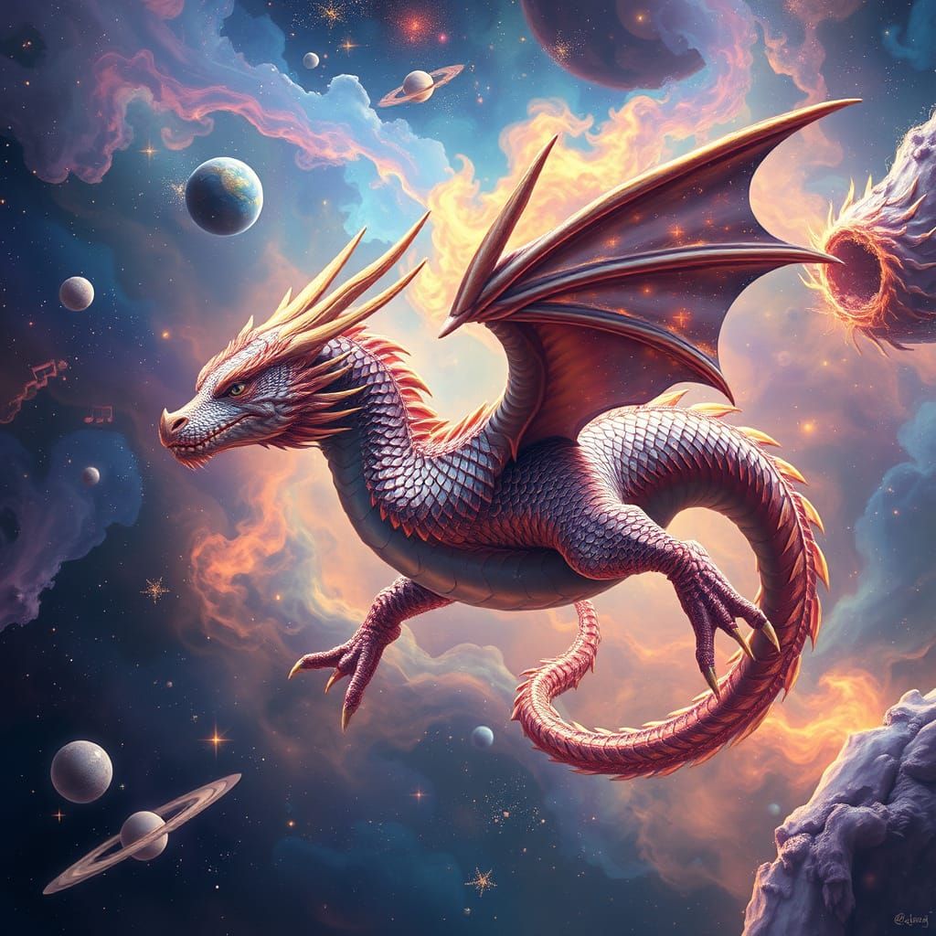 Celestial Dragon in Nebula Digital Painting