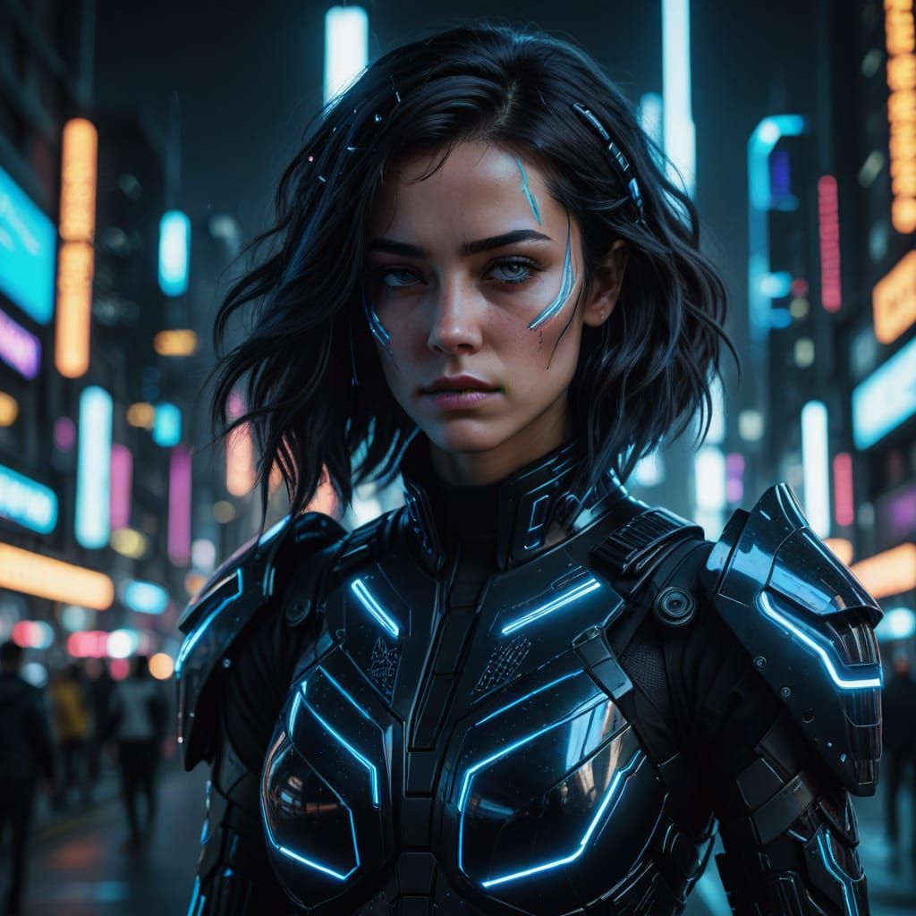 Futuristic Warrior in Cyberpunk Armor