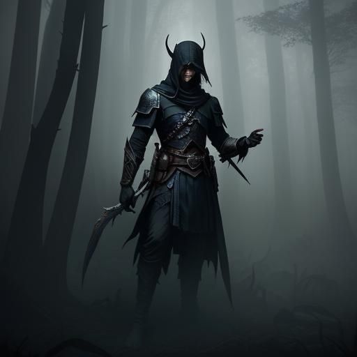 Dark Elf Assassin in Eerie Forest: Dark Fantasy Art