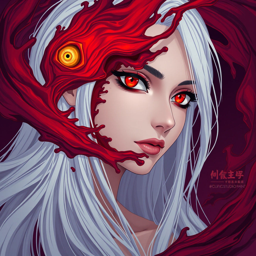 Crimson Woman: Anime-Inspired Transformation Art