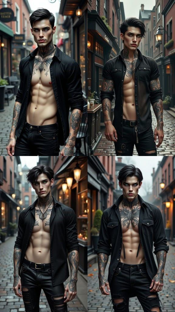 Vampire in Salem's Historic District with Intricate Tattoos