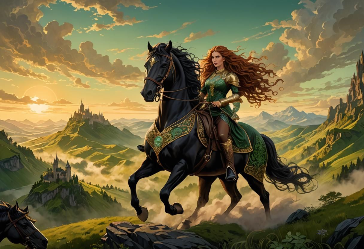 Celtic frame warrior queen on Horseback