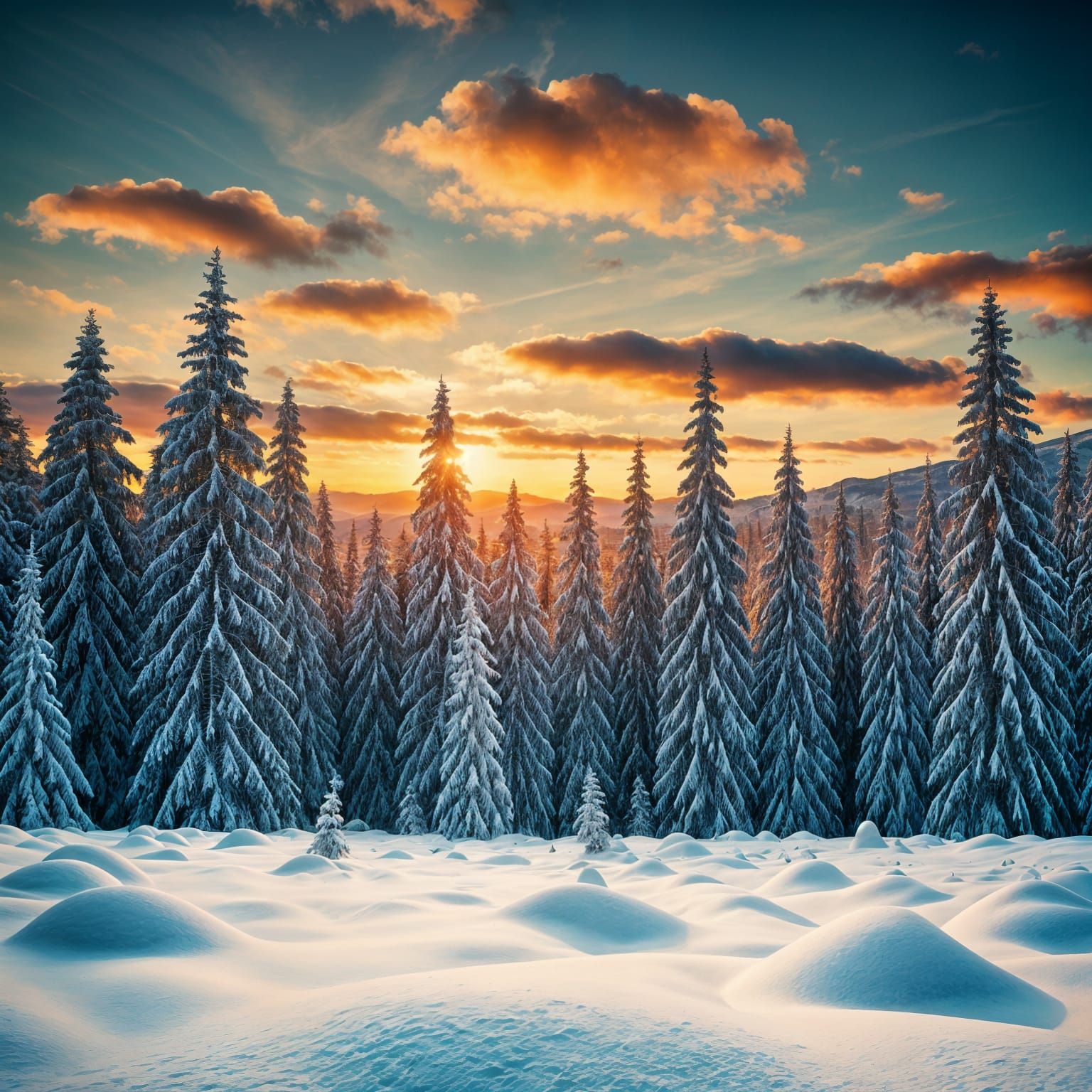 Epic Winter Sunset in a High Fantasy Mountain Forest