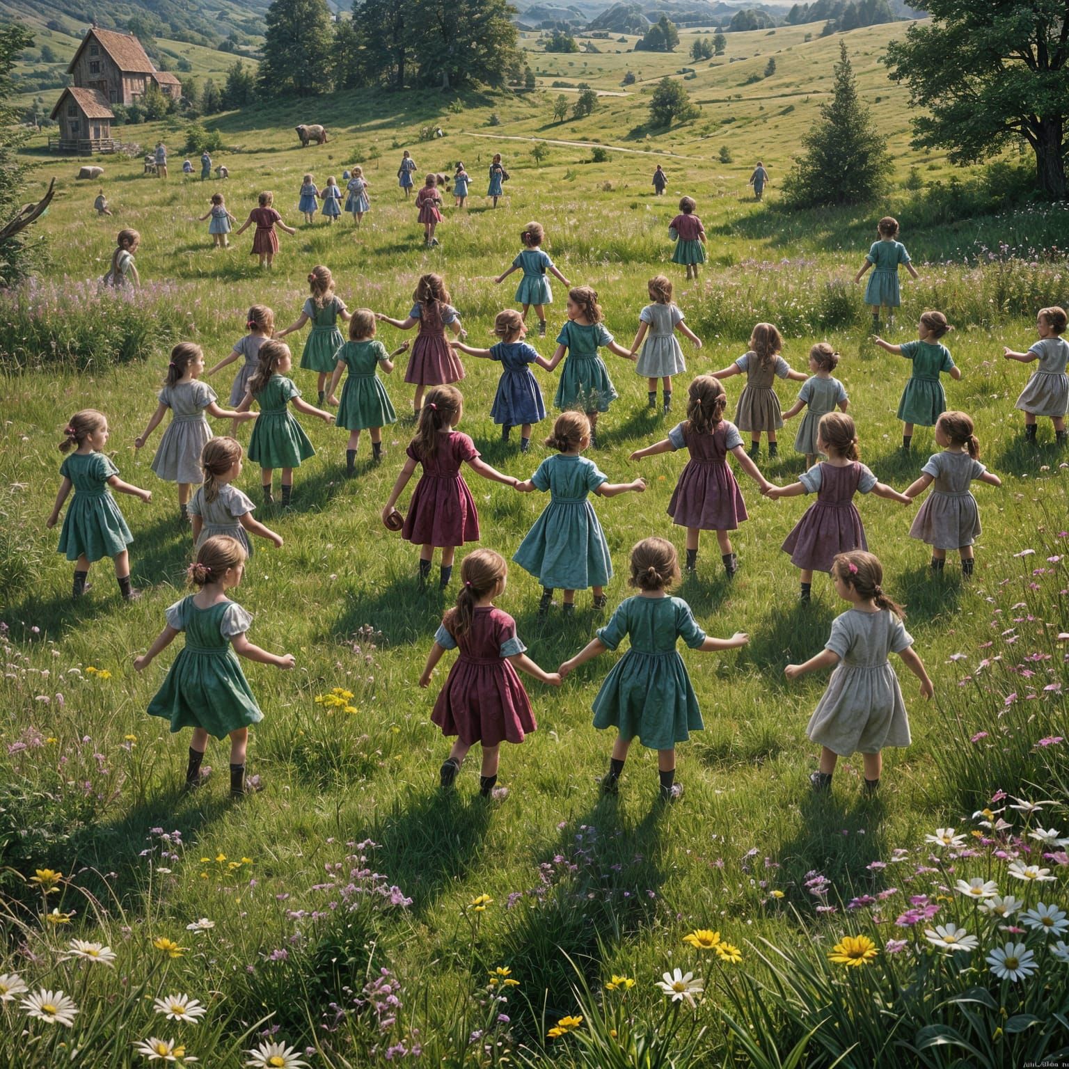 Children Playing Ring-Around-the-Rosie: Fantasy Concept Art