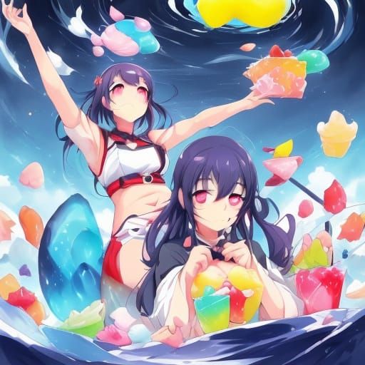 Anime Girls Gorge on Jell-O in Factory