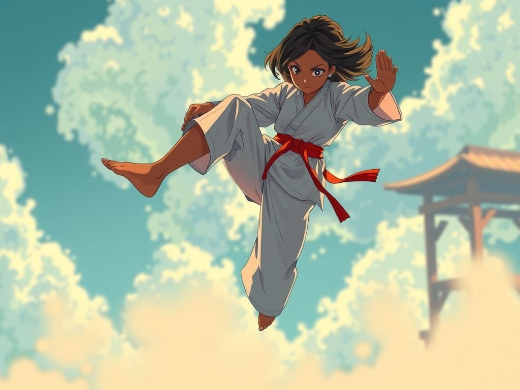 Anime-Inspired Karate Warrior in Motion