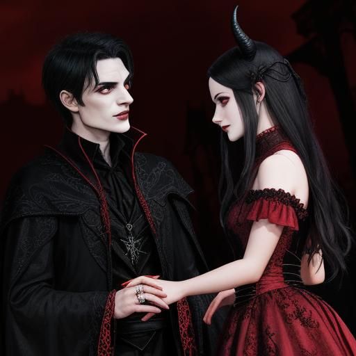 Romantic Demon Sorcerer and Vampire Goddess Couple