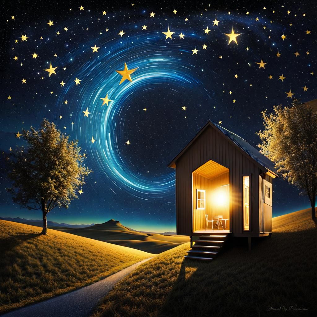 Surreal Starry Night Sky Over House