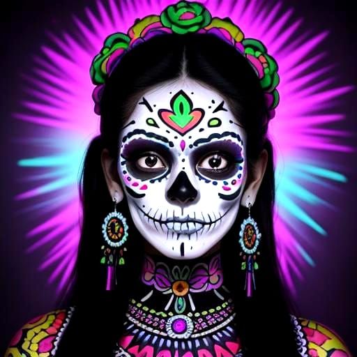 Vibrant Day of the Dead Face Paint Portrait