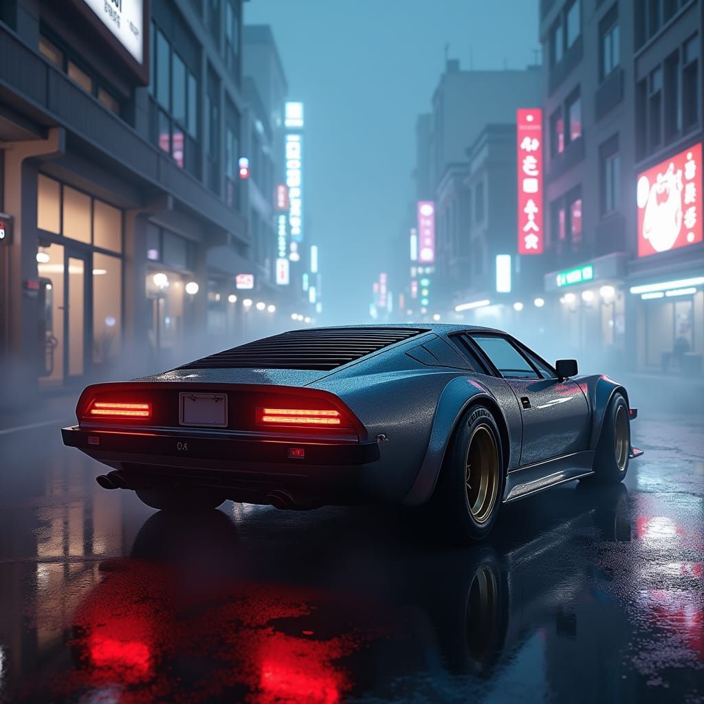 Sleek 80s Toyota Supercar in Neon Cityscape