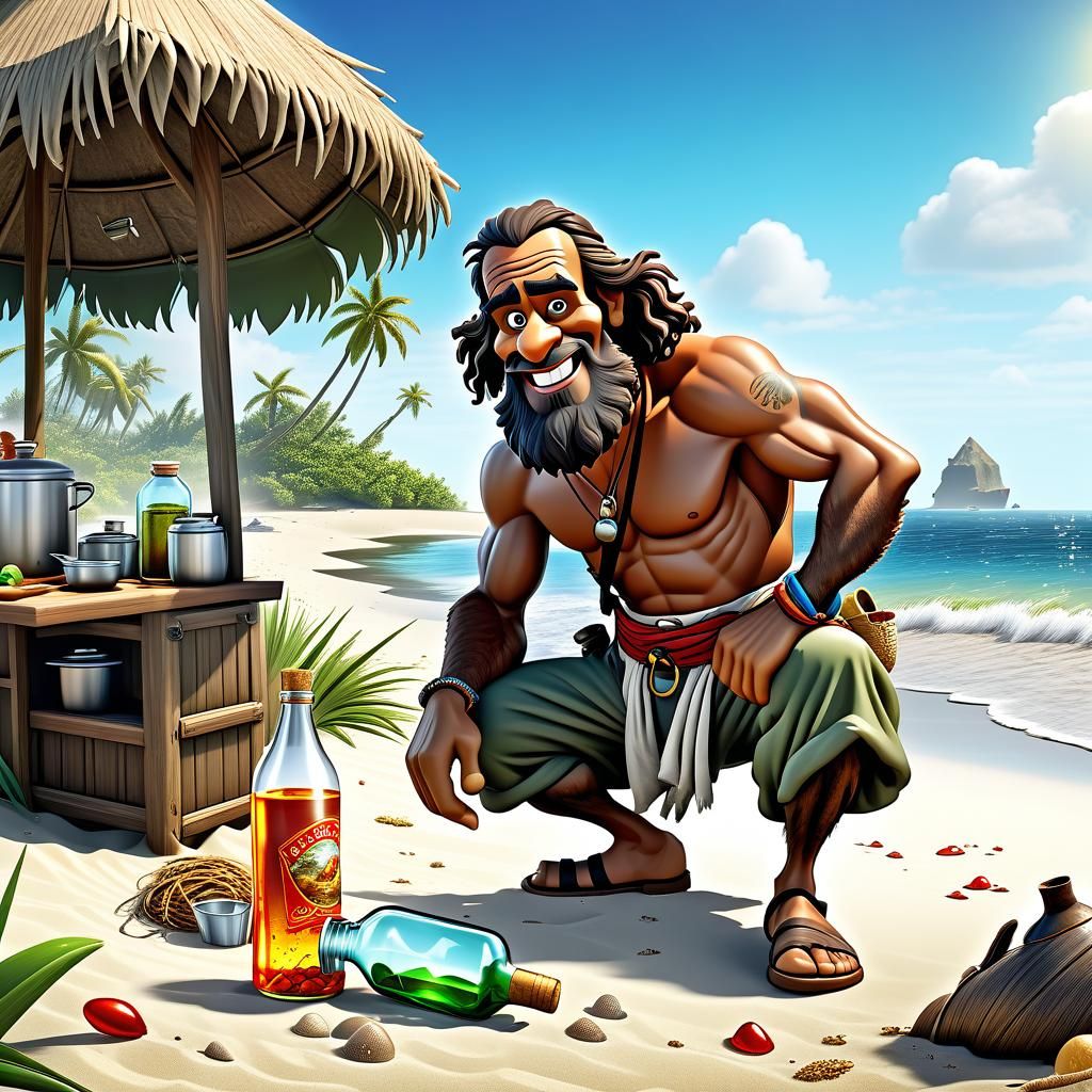 Robinson Crusoe Finds Fire Starter on Seashore