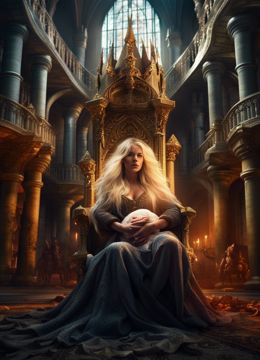 Queen Giving Birth in Castle Tower: Fantasy Art