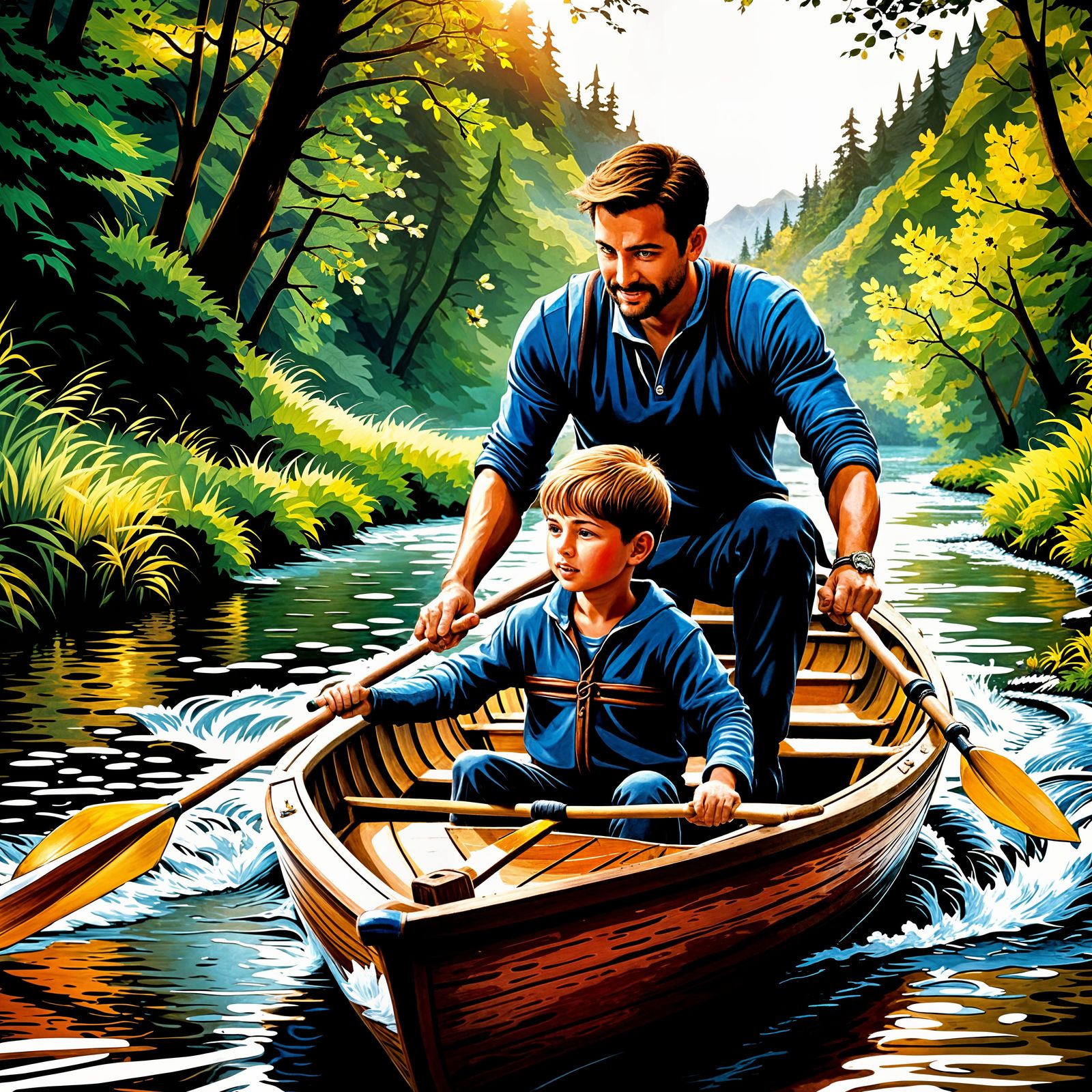 Father and Son's Peaceful Boat Ride