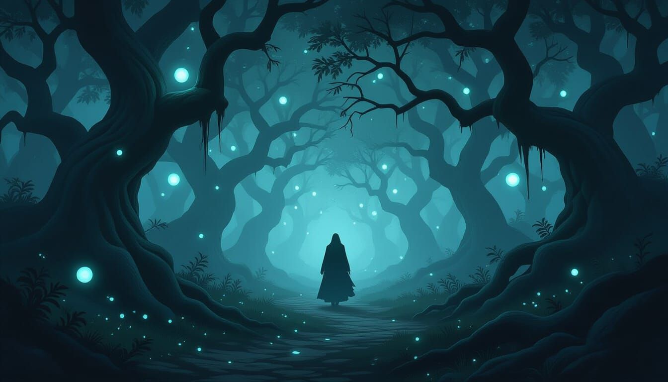Spectral Figure in Misty Forest, Fantasy Art Style