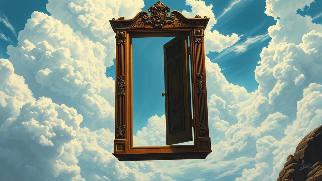 Floating Door to the Unknown in Comic Book Style
