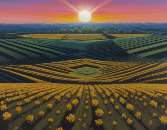 Awkward Creature in Sunlit Field, Surreal Oil Painting