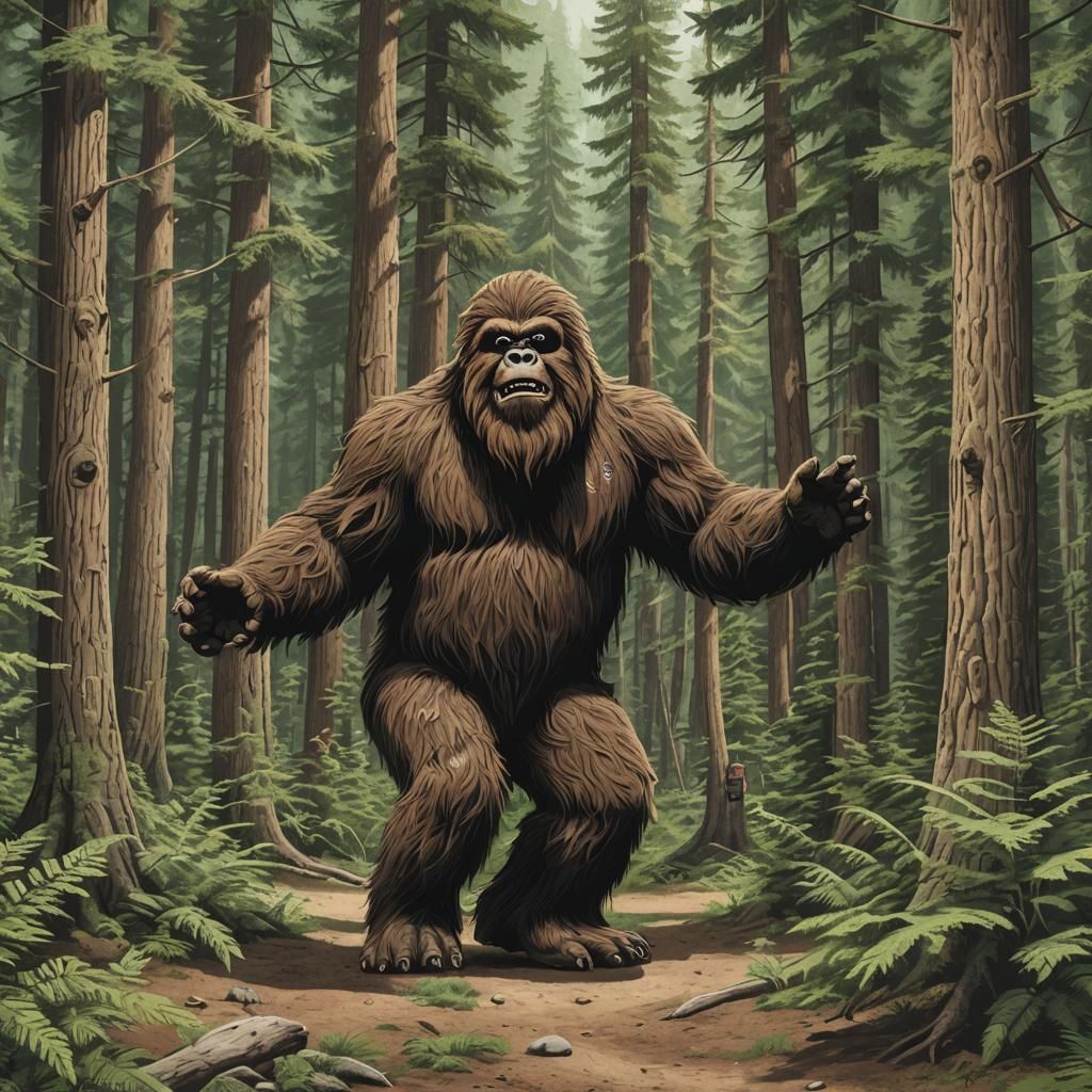 Bigfoot Dancing Charleston with Camper in Forest