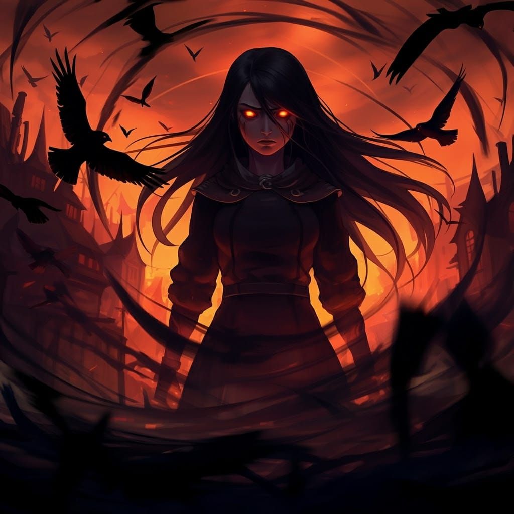 Epic Anime Goddess Stands Amidst Grimdark Chaos