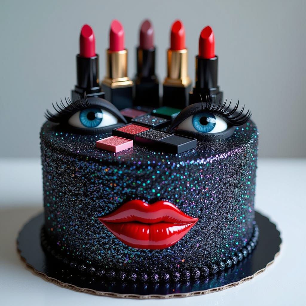 Glitter Cake with Coal and Human Eyes