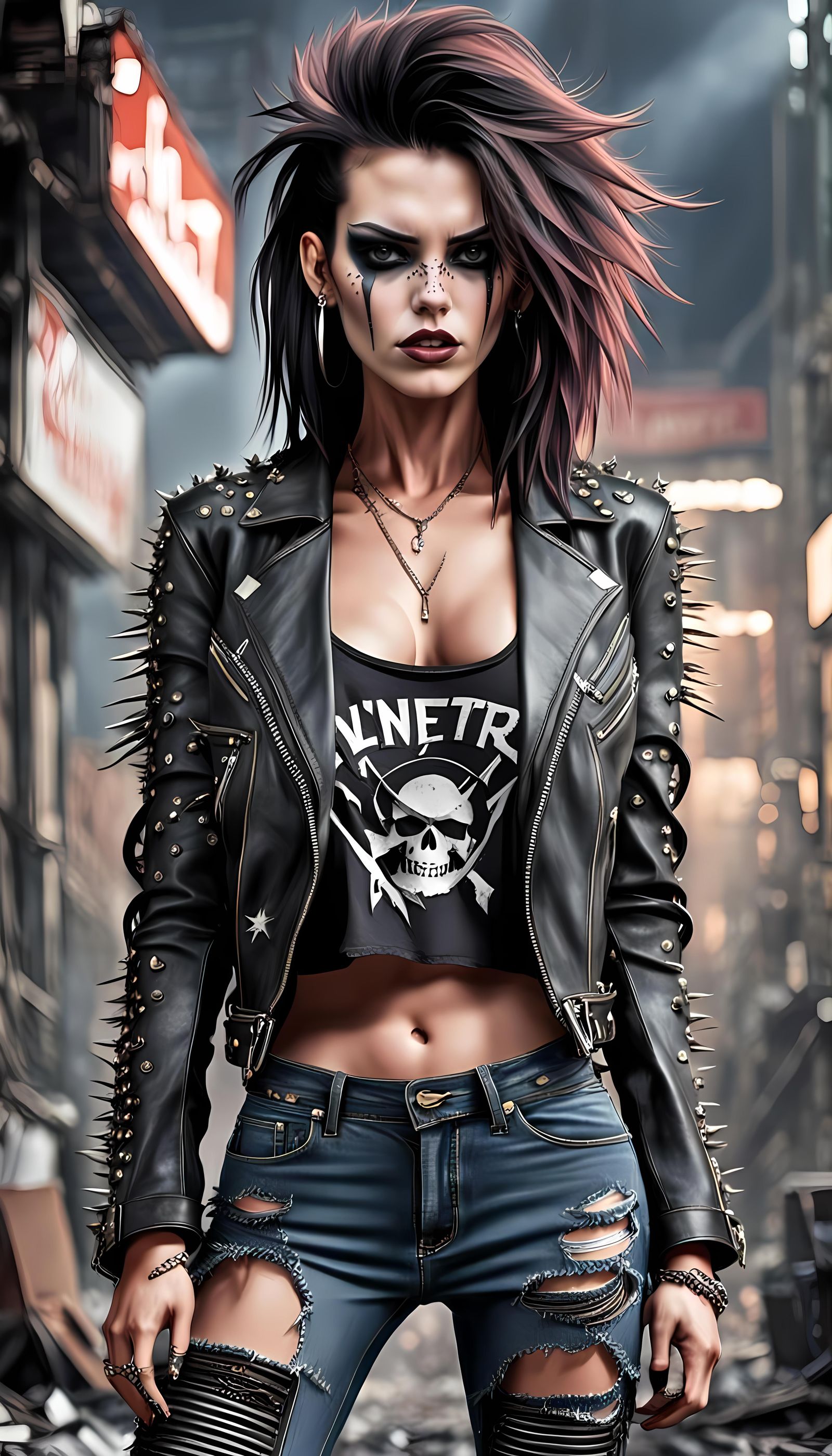 1980s Heavy Metal Rocker Girl in Synthwave Neon Style