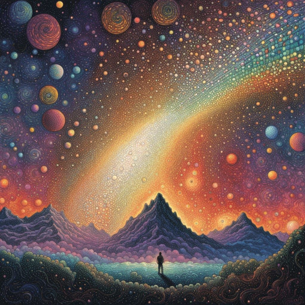 Vibrant Cosmic Vortex in Pointillist Style