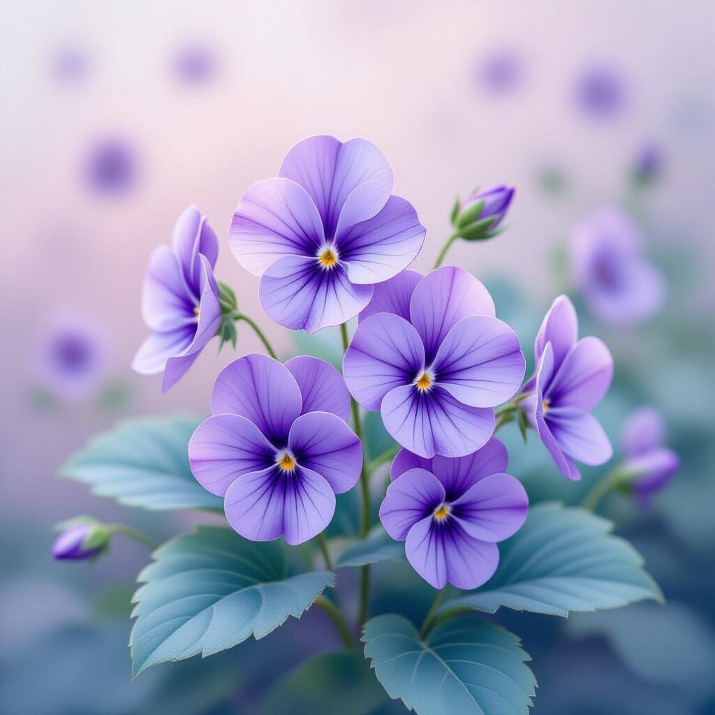 Ethereal Watercolour Violets with Scattered Petals