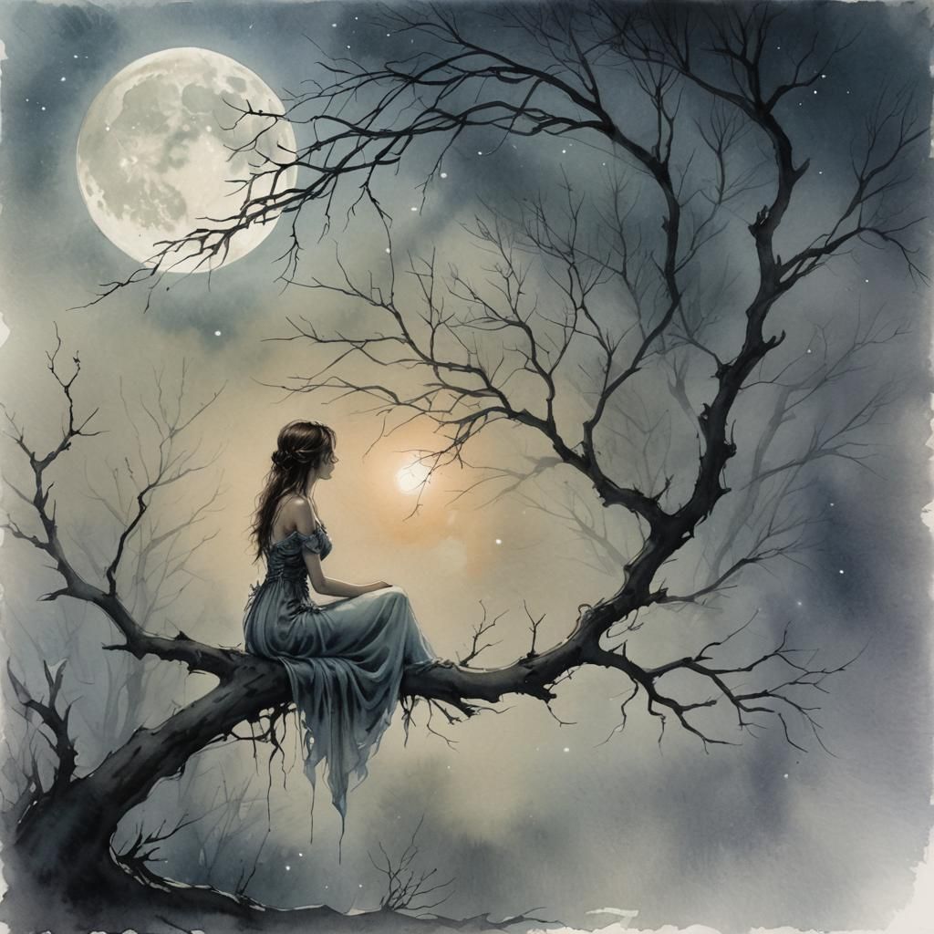 Jorōgumo yokai womanspider Luis Royo yearning full silhouette WATERCOLOR SKETCH watercolor sketch pastels