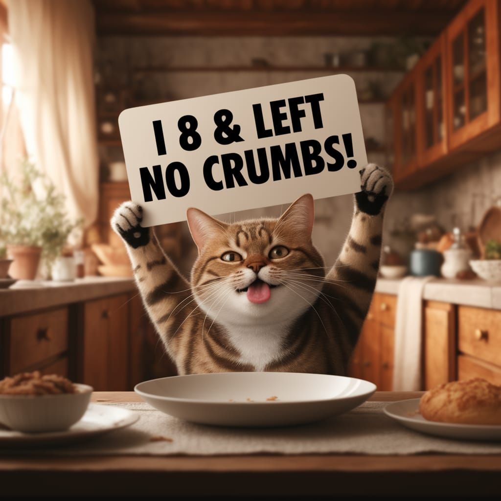 Whimsical Cat Showcases Kitchen Charm with Crumbless Pride