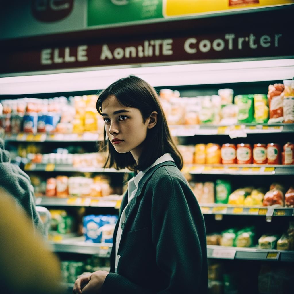 Nighttime Candid Photo: Young Woman in School Uniform