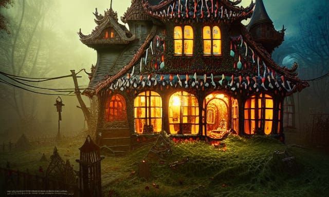 Enigmatic Gingerbread Witch House: Fantasy Art