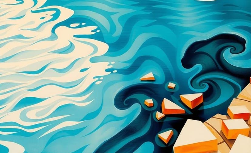 Abstract Water Landscape with Geometric Patterns