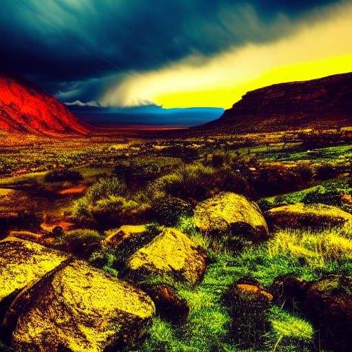Epic Landscape with Ominous Clouds and Golden Hour Light