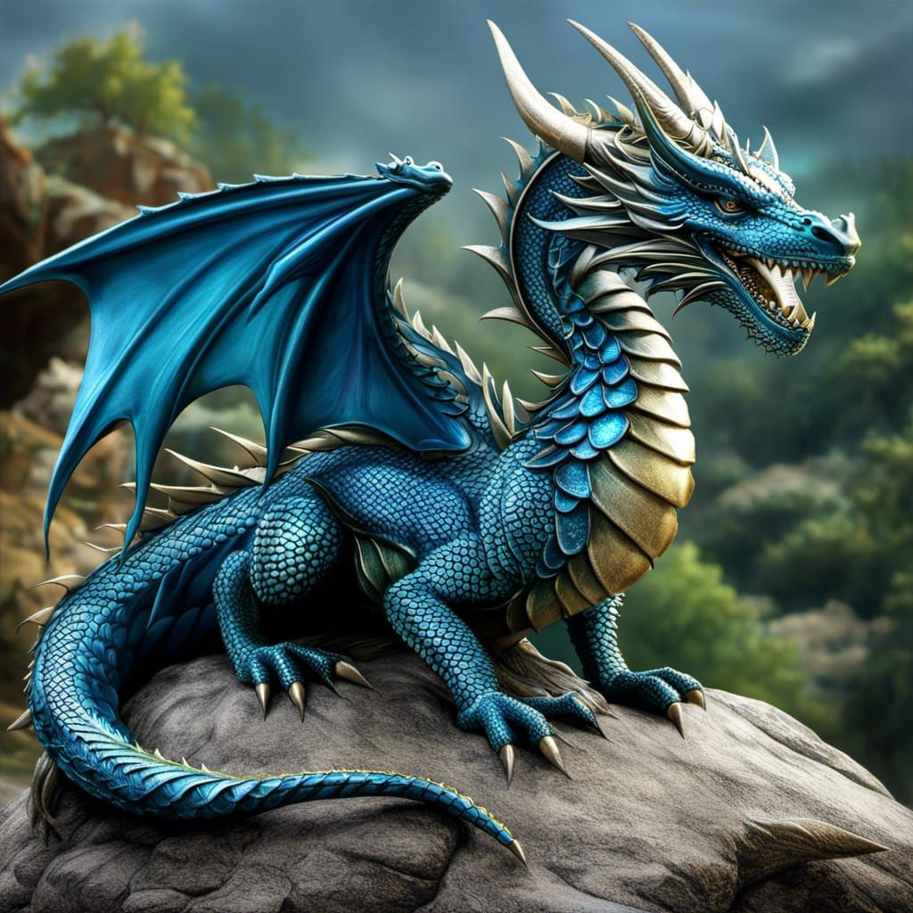Majestic Blue Dragon Art in Stokes Style